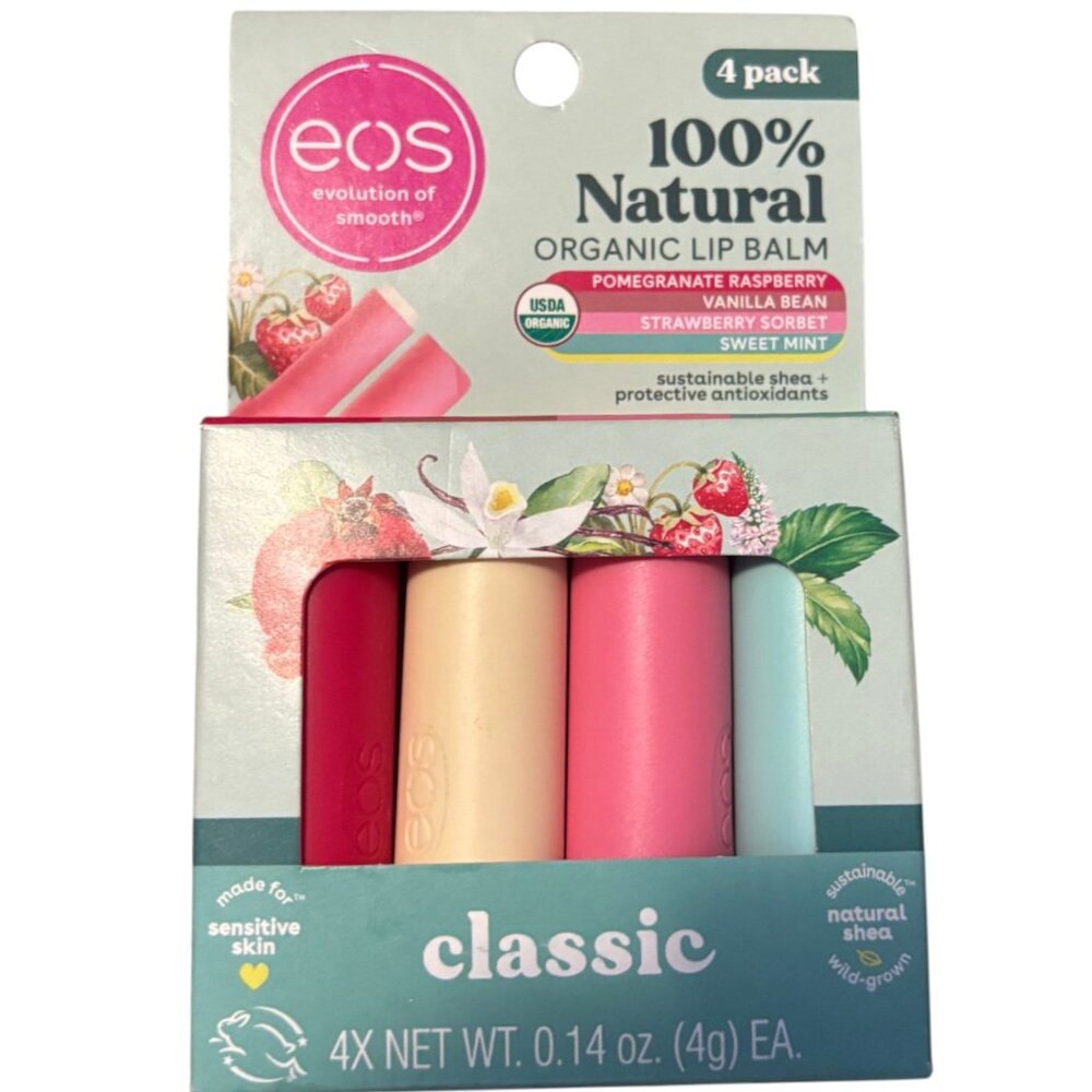EOS Classic 100% Natural‎ Organic Lip Balm 4 pack New in Box
